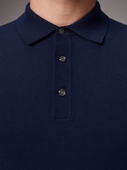 Albastru Bleumarin - Măsură regular - Bluză polo tricotată cu mânecă lungă - Image 4 of 8