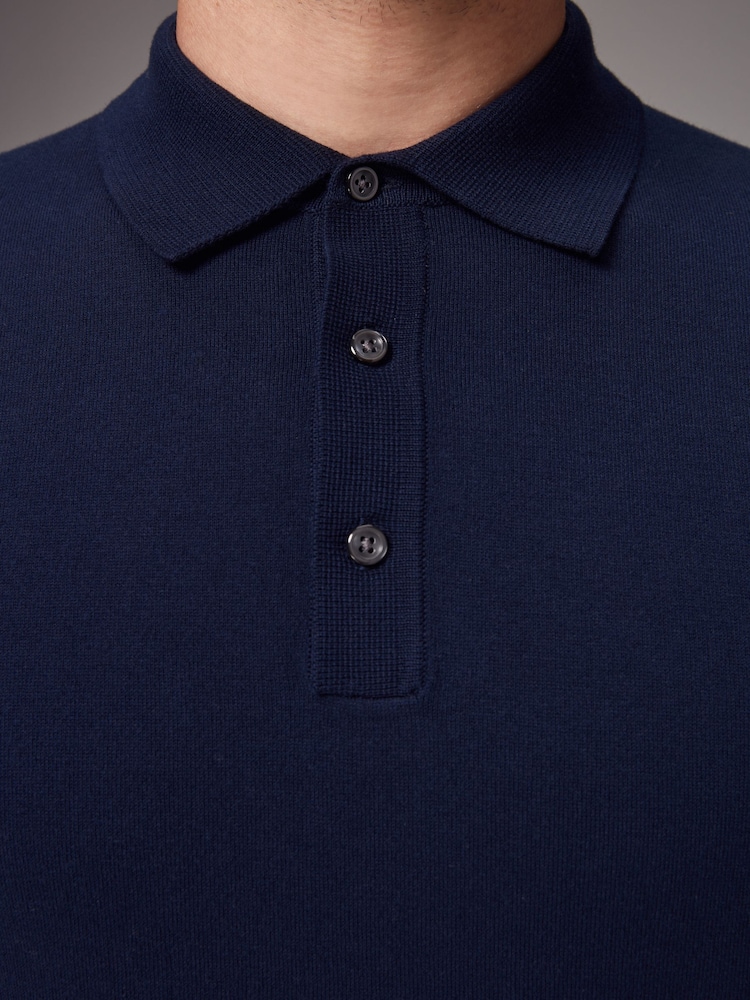 Albastru Bleumarin - Măsură regular - Bluză polo tricotată cu mânecă lungă - Image 4 of 8