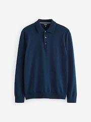 Albastru Bleumarin - Măsură regular - Bluză polo tricotată cu mânecă lungă - Image 6 of 8