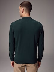 Green Dark Regular Fit Knitted Long Sleeve Polo Shirt - Image 3 of 8