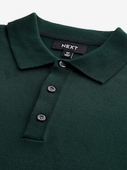Green Dark Regular Fit Knitted Long Sleeve Polo Shirt - Image 7 of 8