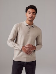Neutral Regular Fit Knitted Long Sleeve Polo Shirt - Image 1 of 7
