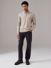 Neutral Regular Fit Knitted Long Sleeve Polo Shirt - Image 3 of 7