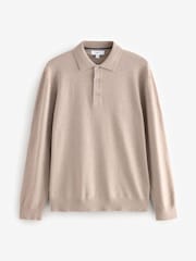 Neutral Regular Fit Knitted Long Sleeve Polo Shirt - Image 5 of 7