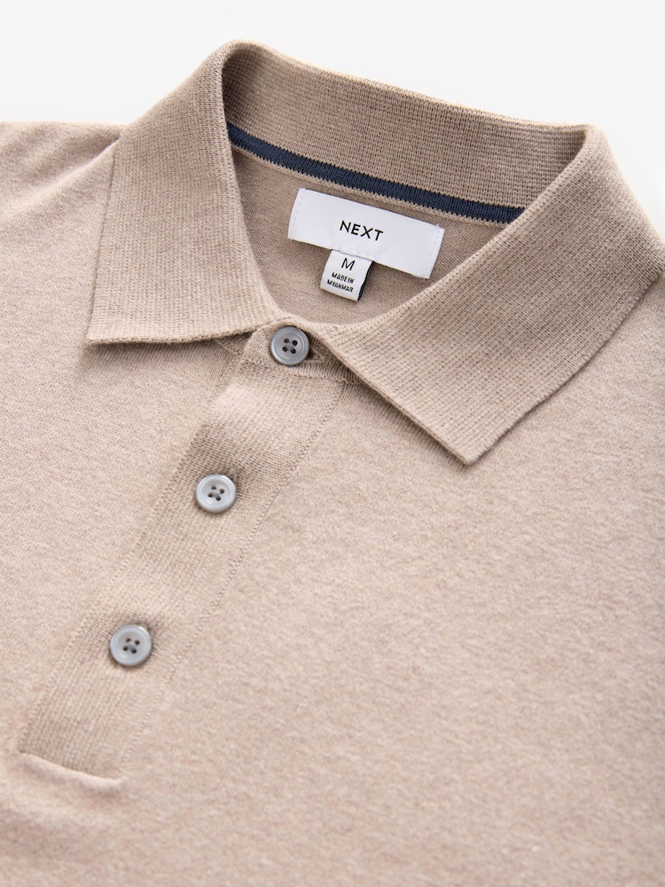 Neutral Regular Fit Knitted Long Sleeve Polo Shirt - Image 6 of 7