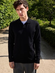Black Regular Fit Cotton Rich Polo Neck Jumper - Image 1 of 7