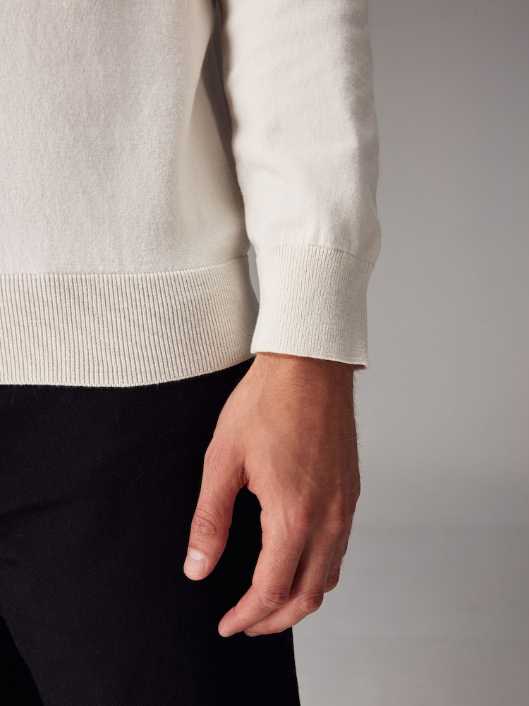 White Ecru Regular Fit Knitted Long Sleeve Polo Shirt - Image 5 of 8