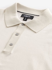 White Ecru Regular Fit Knitted Long Sleeve Polo Shirt - Image 7 of 8