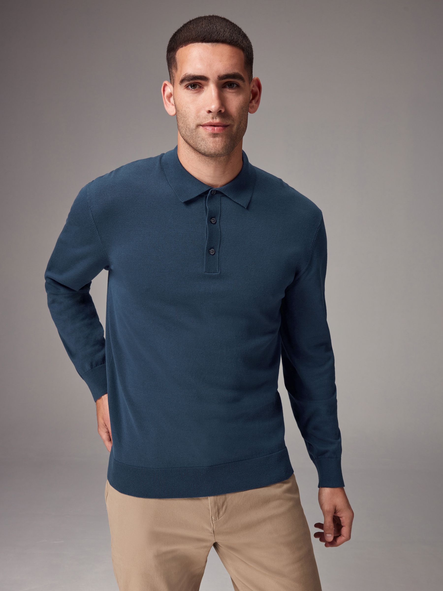 Buy Blue Slate Regular Fit Knitted Long Sleeve Polo Shirt from Next  Luxembourg
