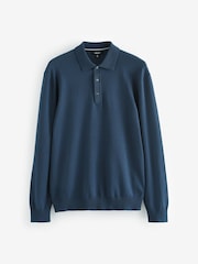 Blue Slate Regular Fit Knitted Long Sleeve Polo Shirt - Image 1 of 1