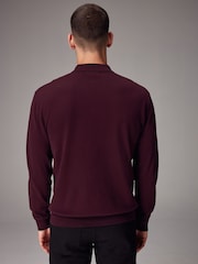 Red Burgundy Regular Fit Knitted Long Sleeve Polo Shirt - Image 3 of 8