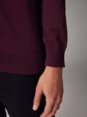 Red Burgundy Regular Fit Knitted Long Sleeve Polo Shirt - Image 4 of 8