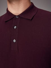 Red Burgundy Regular Fit Knitted Long Sleeve Polo Shirt - Image 5 of 8