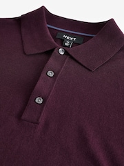 Red Burgundy Regular Fit Knitted Long Sleeve Polo Shirt - Image 7 of 8