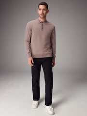 Stone Dark Regular Fit Knitted Long Sleeve Polo Shirt - Image 2 of 8