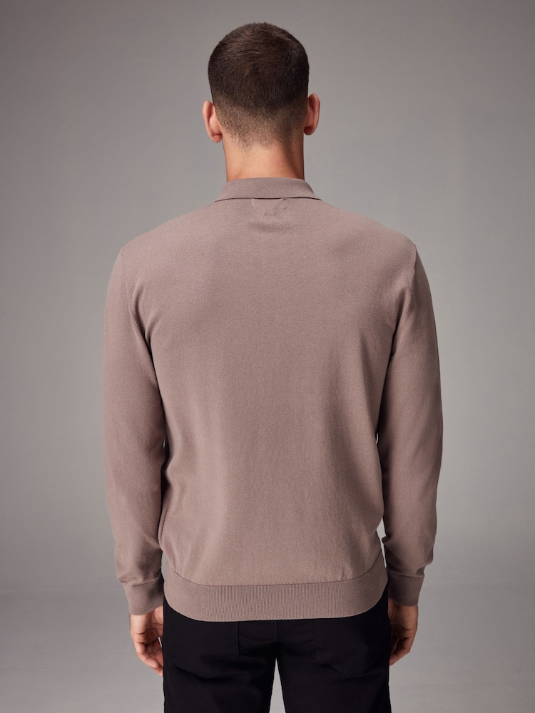 Stone Dark Regular Fit Knitted Long Sleeve Polo Shirt - Image 3 of 8