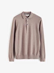 Stone Dark Regular Fit Knitted Long Sleeve Polo Shirt - Image 6 of 8