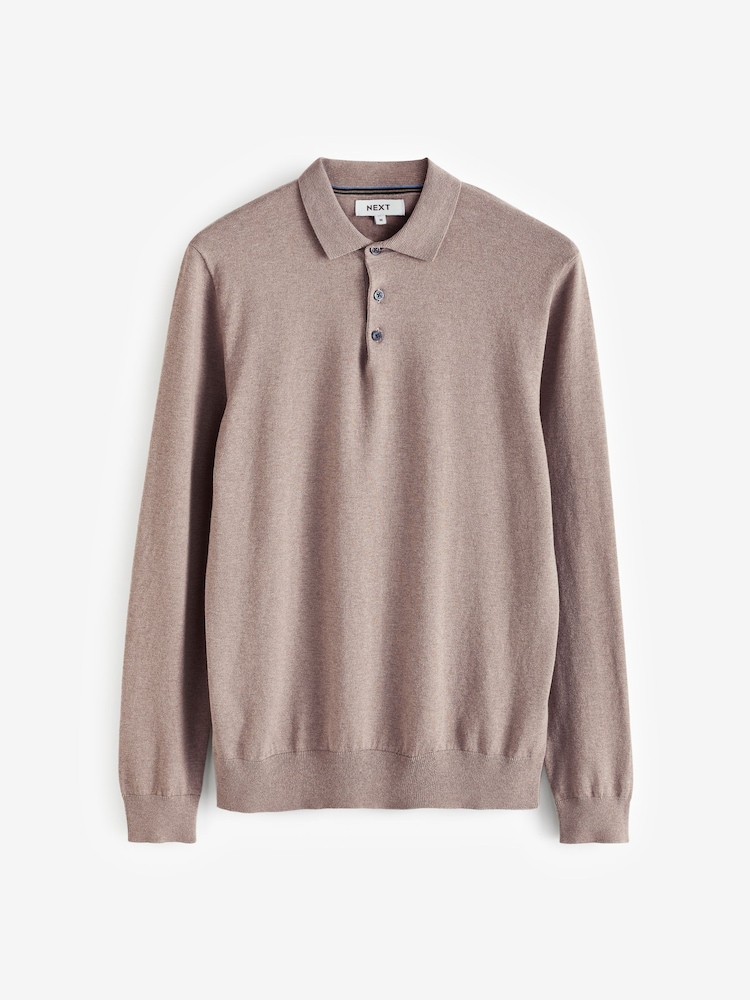 Stone Dark Regular Fit Knitted Long Sleeve Polo Shirt - Image 6 of 8