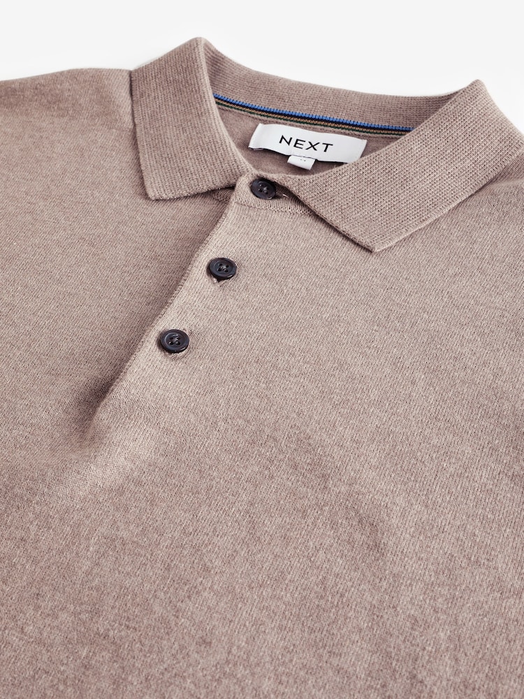 Stone Dark Regular Fit Knitted Long Sleeve Polo Shirt - Image 7 of 8