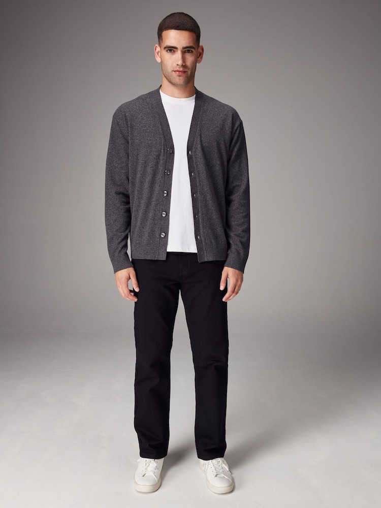 Charcoal Grey Regular Fit Cotton Rich Cardigan - Image 2 of 7