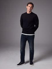 Black Plain Regular Fit Cotton Rich Crew Jumper - Image 2 of 7