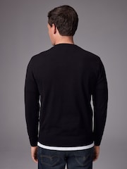 Black Plain Regular Fit Cotton Rich Crew Jumper - Image 3 of 7