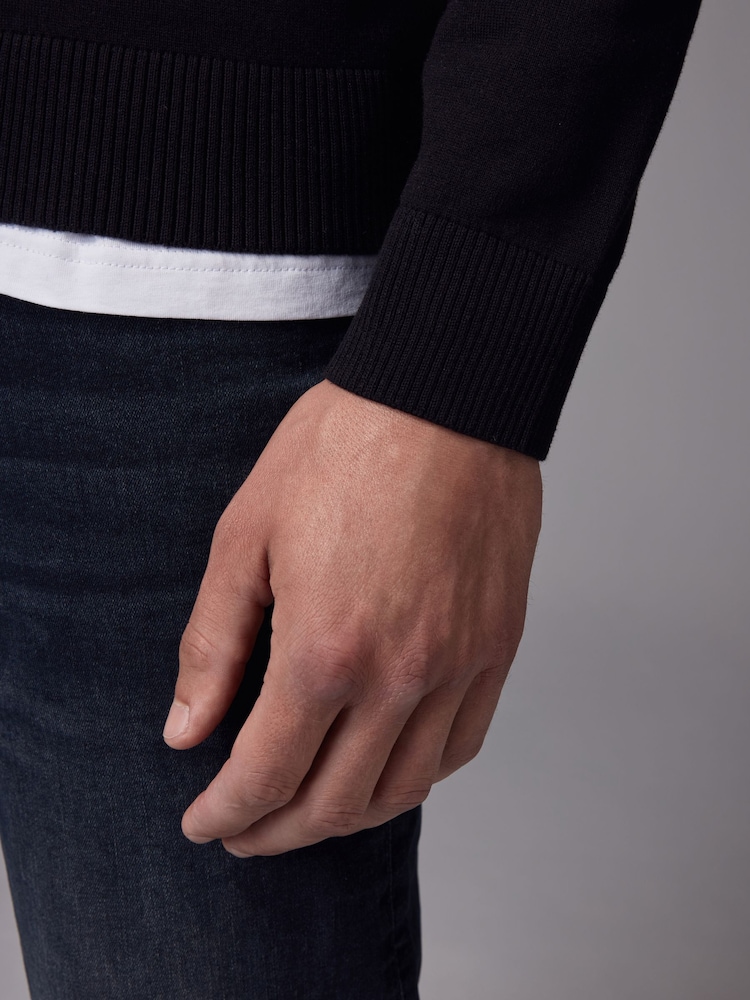 שחור - Regular Fit Cotton Rich Crew Jumper - Image 4 of 7
