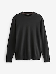 Black Plain Regular Fit Cotton Rich Crew Jumper - Image 5 of 7