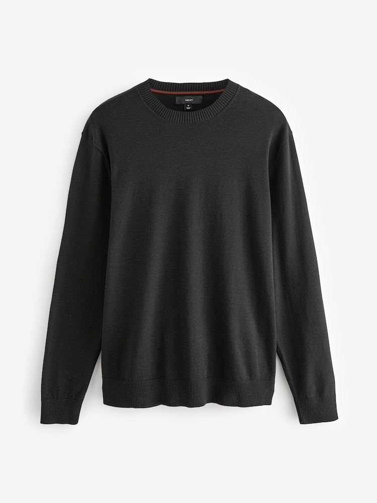 שחור - Regular Fit Cotton Rich Crew Jumper - Image 5 of 7