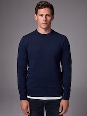 Navy Blue Plain Regular Fit Cotton Rich Crew Jumper - Image 1 of 8