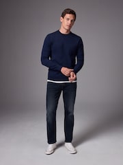 Navy Blue Plain Regular Fit Cotton Rich Crew Jumper - Image 2 of 8