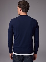 Navy Blue Plain Regular Fit Cotton Rich Crew Jumper - Image 3 of 8