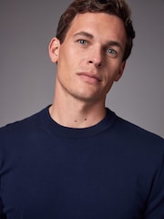 Navy Blue Plain Regular Fit Cotton Rich Crew Jumper - Image 4 of 8