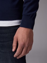 Navy Blue Plain Regular Fit Cotton Rich Crew Jumper - Image 5 of 8