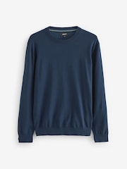 Navy Blue Plain Regular Fit Cotton Rich Crew Jumper - Image 6 of 8