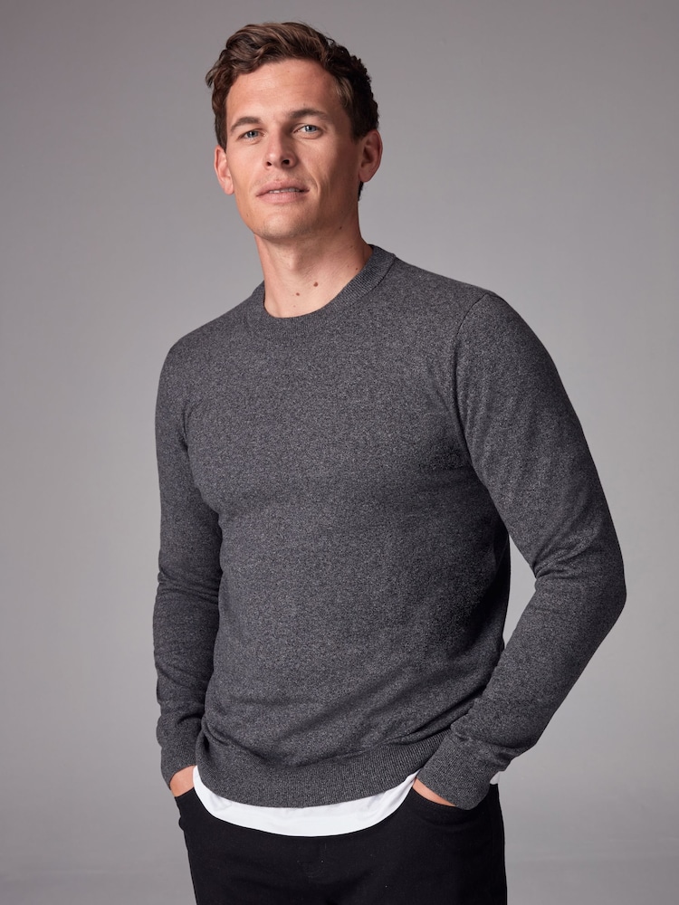 Charcoal Grey Plain Regular Fit Cotton Rich Crew Jumper - Image 1 of 8