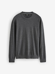 Charcoal Grey Plain Regular Fit Cotton Rich Crew Jumper - Image 6 of 8