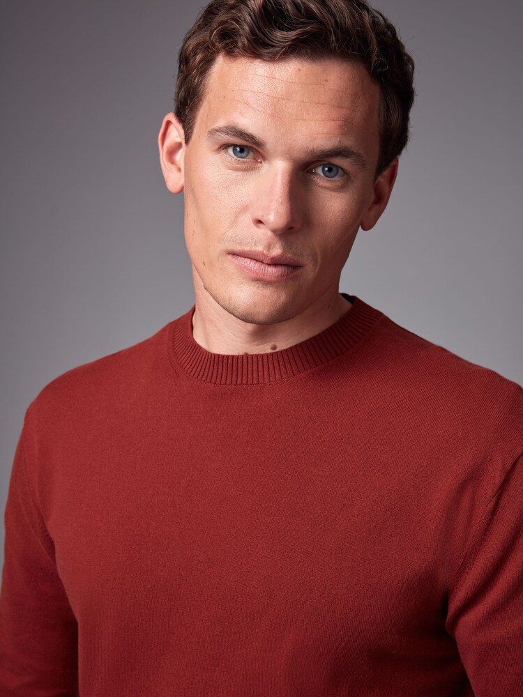 Clay Red Plain Regular Fit Cotton Rich Crew Jumper - Image 1 of 7