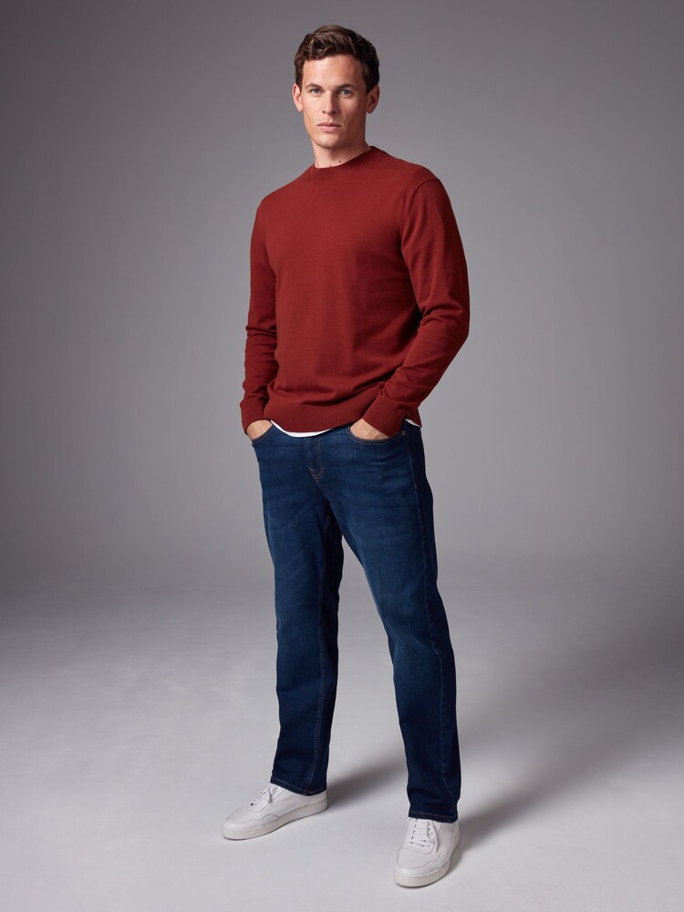 Clay Red Plain Regular Fit Cotton Rich Crew Jumper - Image 2 of 7