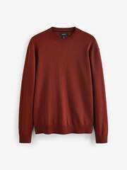 Clay Red Plain Regular Fit Cotton Rich Crew Jumper - Image 5 of 7
