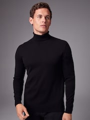Black Regular Fit Cotton Rich Roll Neck Jumper - Image 1 of 8