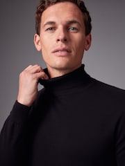 Black Regular Fit Cotton Rich Roll Neck Jumper - Image 5 of 8
