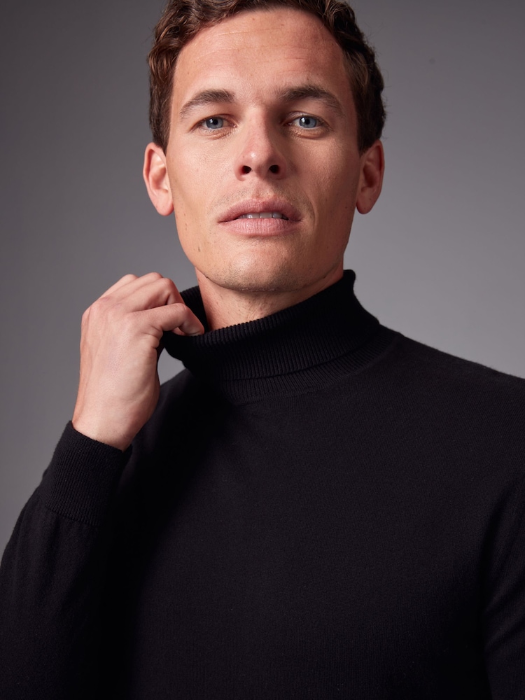 Schwarz - Rollkragenpullover in Regular-Fit mit hohem Baumwollanteil - Image 5 of 8