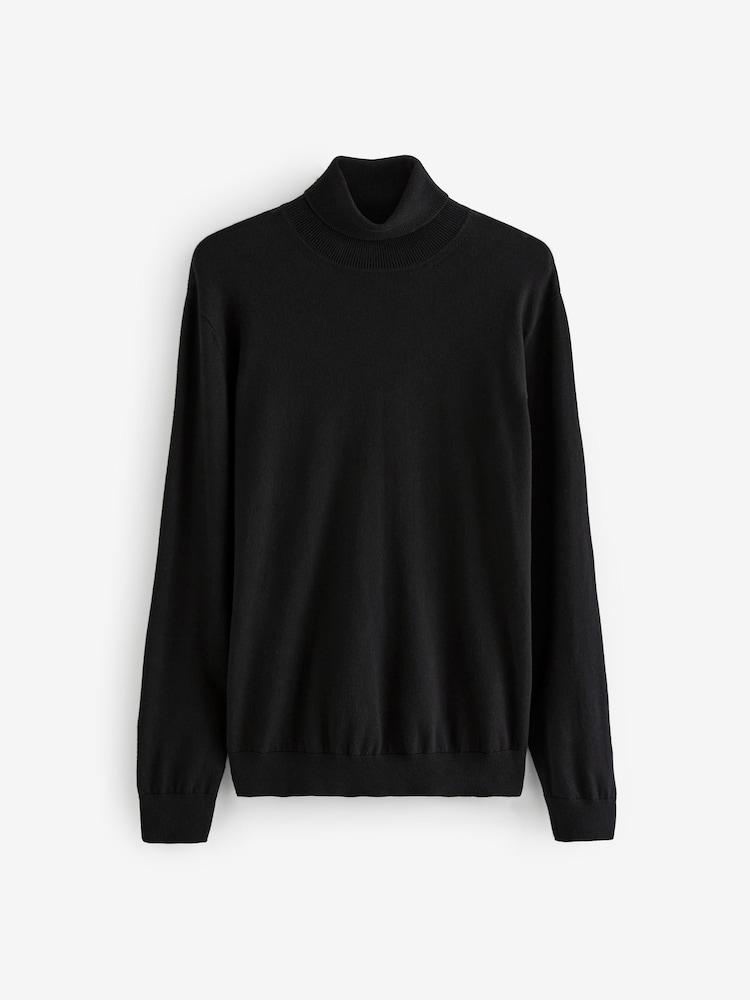 Schwarz - Rollkragenpullover in Regular-Fit mit hohem Baumwollanteil - Image 7 of 8
