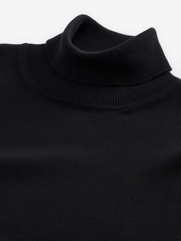 Black Regular Fit Cotton Rich Roll Neck Jumper - Image 8 of 8