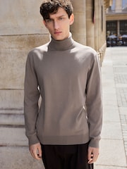 Neutral Brown Regular Fit Cotton Rich Roll Neck Jumper - Image 1 of 6