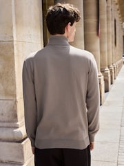 Neutral Brown Regular Fit Cotton Rich Roll Neck Jumper - Image 2 of 6