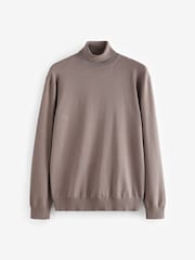 Neutral Brown Regular Fit Cotton Rich Roll Neck Jumper - Image 4 of 6