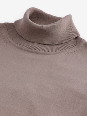 Neutral Brown Regular Fit Cotton Rich Roll Neck Jumper - Image 5 of 6