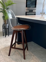 Fusion Living Chocolate Soho Clear Plastic Bar Stool with Dark Wood Legs - Image 1 of 5